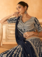 Load image into Gallery viewer, Affordable Navy Blue Embroidered Lehenga