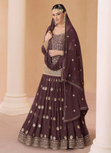 Load image into Gallery viewer, Azure Elegance Coffee Brown Embroidered Stylish Lehenga Choli
