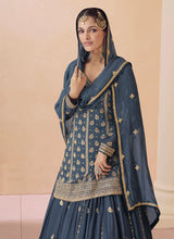 Load image into Gallery viewer, Azure Elegance Greyish Blue Embroidered Stylish Lehenga Choli