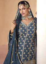 Load image into Gallery viewer, Azure Elegance Greyish Blue Embroidered Stylish Lehenga Choli