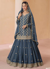 Load image into Gallery viewer, Azure Elegance Greyish Blue Embroidered Stylish Lehenga Choli