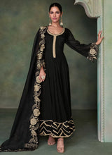 Load image into Gallery viewer, Black Silk Heavy Embroidered Anarkali Gown