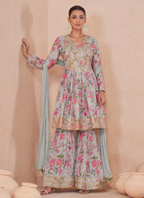 Load image into Gallery viewer, Blooming Grace Floral Print Grey Gharara Suit