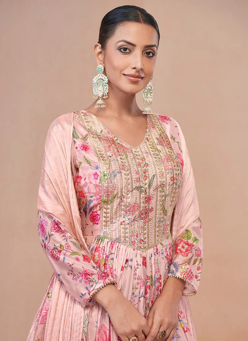 pink gharara dress Blooming Grace Floral Print Pink Gharara Suit Pink / Chinnon / Thread