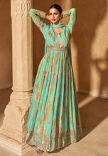 Load image into Gallery viewer, Blooming Grace Teal Green Embroidered Anarkali Gown