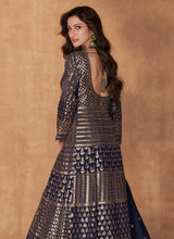 Load image into Gallery viewer, Blue Enchanting Embroidered Anarkali Style Lehenga