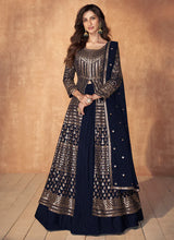 Load image into Gallery viewer, Blue Enchanting Embroidered Anarkali Style Lehenga