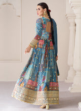 Load image into Gallery viewer, Blue Multi Colour Printed Anarkali Style Gown
