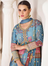 Load image into Gallery viewer, Blue Multi Colour Printed Anarkali Style Gown
