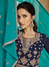 Load image into Gallery viewer, Blue and Turquoise Embroidered Lehenga Choli