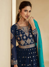 Load image into Gallery viewer, Blue and Turquoise Embroidered Lehenga Choli