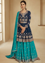Load image into Gallery viewer, Blue and Turquoise Embroidered Lehenga Choli