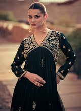 Load image into Gallery viewer, Bottle Green Embroidered Kalidar Anarkali Suit