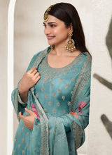 Load image into Gallery viewer, Charming Blue Heavy Embroidered Sharara Suit