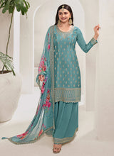 Load image into Gallery viewer, Charming Blue Heavy Embroidered Sharara Suit