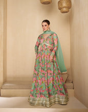 Load image into Gallery viewer, Charming Multicolor Green Floral Embroidered Anarkali