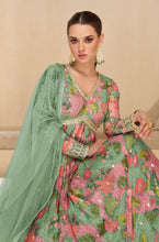 Load image into Gallery viewer, Charming Multicolor Green Floral Embroidered Anarkali