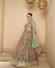 Load image into Gallery viewer, Charming Multicolor Green Floral Embroidered Anarkali