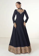 Load image into Gallery viewer, Classic Embroidered Navy Blue Anarkali Gown