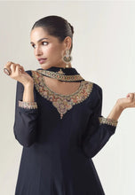 Load image into Gallery viewer, Classic Embroidered Navy Blue Anarkali Gown