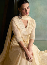 Load image into Gallery viewer, Cream Silk Heavy Embroidered Anarkali Gown