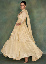Load image into Gallery viewer, Cream Silk Heavy Embroidered Anarkali Gown