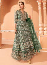 Load image into Gallery viewer, Dark Green Multi Colour Floral Embroidered Anarkali