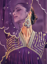 Load image into Gallery viewer, Dark Purple Heavy Embroidered Kalidar Anarkali