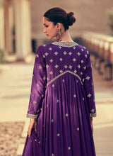 Load image into Gallery viewer, Dark Purple Heavy Embroidered Kalidar Anarkali