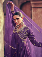 Load image into Gallery viewer, Dark Purple Heavy Embroidered Kalidar Anarkali