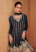 Load image into Gallery viewer, Dream Black Palazzo Pants with Vibrant Floral Embroidery Suit