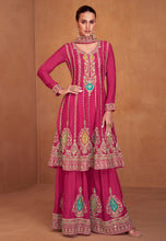 Load image into Gallery viewer, Dream Pink Palazzo Pants with Vibrant Floral Embroidery Suit