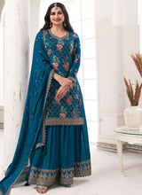 Load image into Gallery viewer, Effortless Blue Embroidered Sharara Style Suit