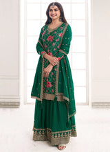 Load image into Gallery viewer, Effortless Green Embroidered Sharara Style Suit