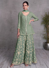 Load image into Gallery viewer, Elegant Green Embroidered Sharara Suit