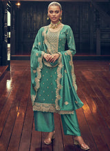 Load image into Gallery viewer, Elegant Green Embroidered Straight Pant Suit
