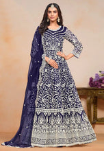 Load image into Gallery viewer, Elegant Navy Blue Embroidered Anarkali Gown