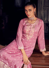 Load image into Gallery viewer, Elegant Pink Embroidered Straight Pant Suit