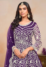 Load image into Gallery viewer, Elegant Purple Embroidered Anarkali Gown