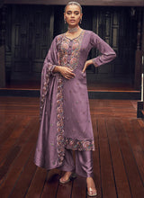 Load image into Gallery viewer, Elegant Purple Embroidered Straight Pant Suit