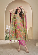 Load image into Gallery viewer, Embroidered Pink And Green Kaftan Style Suit