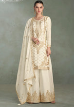 Load image into Gallery viewer, Embroidered White Gharara Suit