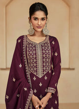 Load image into Gallery viewer, Ensembled Purple Heavy Embellished Sharara Style Suit