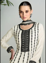 Load image into Gallery viewer, Ensembled White and Black Embroidered Palazzo Suit
