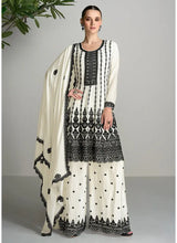 Load image into Gallery viewer, Ensembled White and Black Embroidered Palazzo Suit