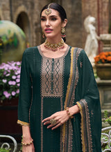 Load image into Gallery viewer, Flare and Flow Green Embroidered Palazzo Suit