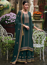 Load image into Gallery viewer, Flare and Flow Green Embroidered Palazzo Suit