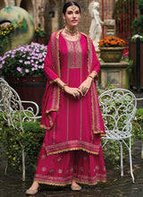 Load image into Gallery viewer, Flare and Flow Pink Embroidered Palazzo Suit