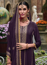 Load image into Gallery viewer, Flare and Flow Purple Embroidered Palazzo Suit