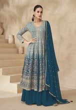 Load image into Gallery viewer, Flawless Slit Style Teal Blue Anarkali Lehenga